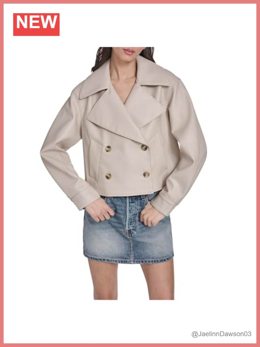 Faux Leather Short Double Breasted Trench Coat Puff Sleeve